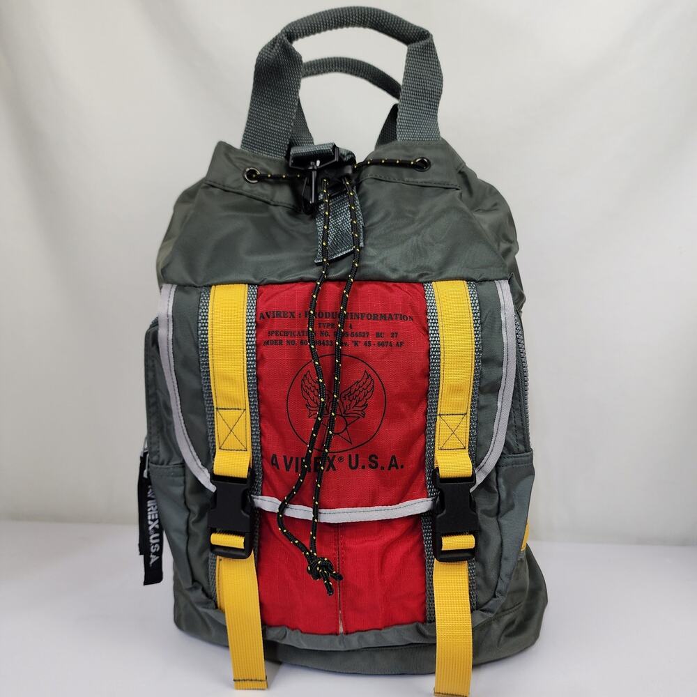 Avirex USA Nylon A-4 Aviator Shoulder Bag Mini Duffel Backpack Green Yellow Red